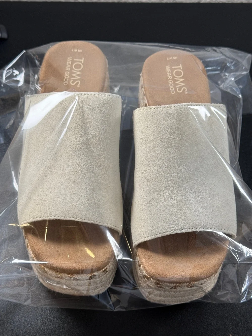 TOMS Cream Suede Espadrille Platform Slide Sandals